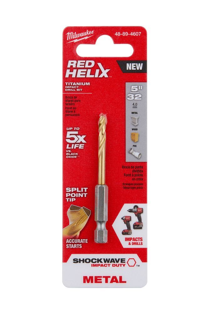 Milwaukee Shockwave Impact Duty Red Helix Titanium Drill Bit, 5/32-In