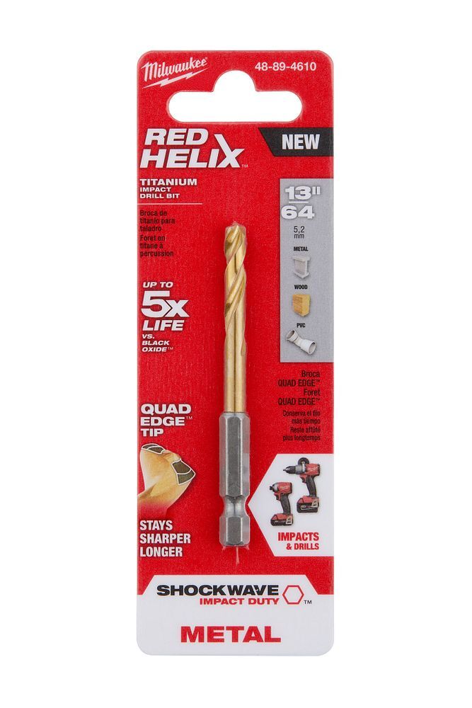 Milwaukee Shockwave Impact Duty Red Helix Titanium Drill Bit, 13/64-In
