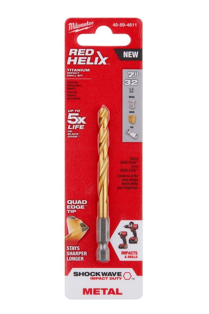 Milwaukee Shockwave Impact Duty Red Helix Titanium Drill Bit, 7/32-In