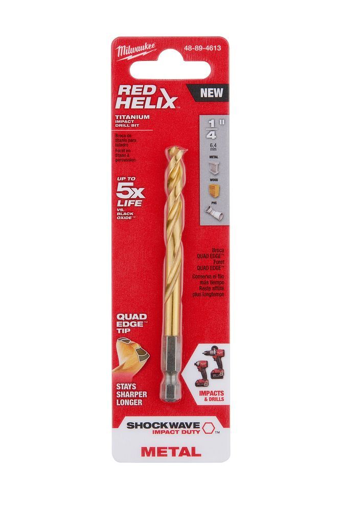 Milwaukee Shockwave Impact Duty Red Helix Titanium Drill Bit, 1/4-In