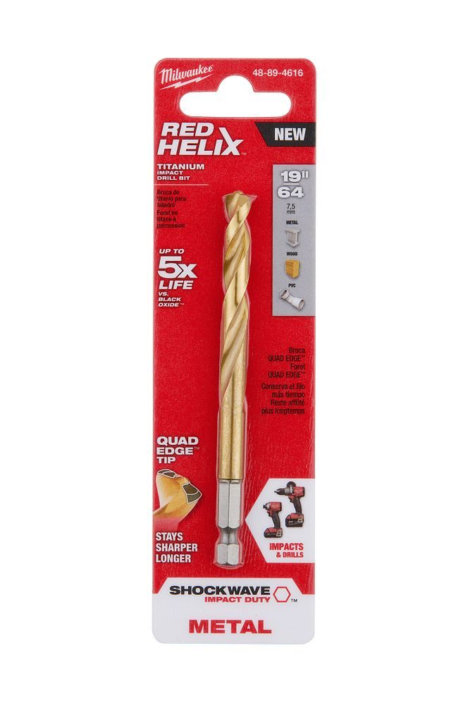 Milwaukee Shockwave Impact Duty Red Helix Titanium Drill Bit, 19/64-In