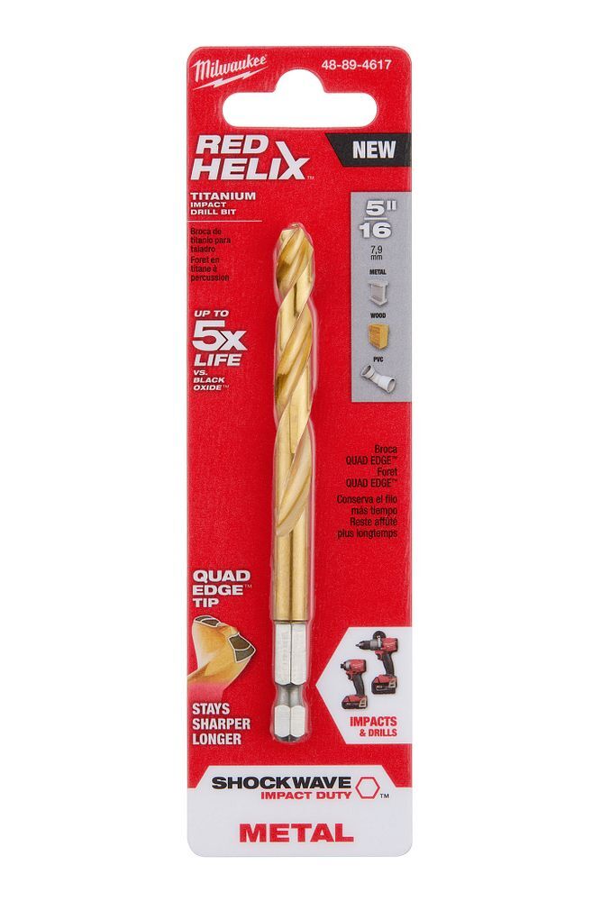 Milwaukee Shockwave Impact Duty Red Helix Titanium Drill Bit, 5/16-In