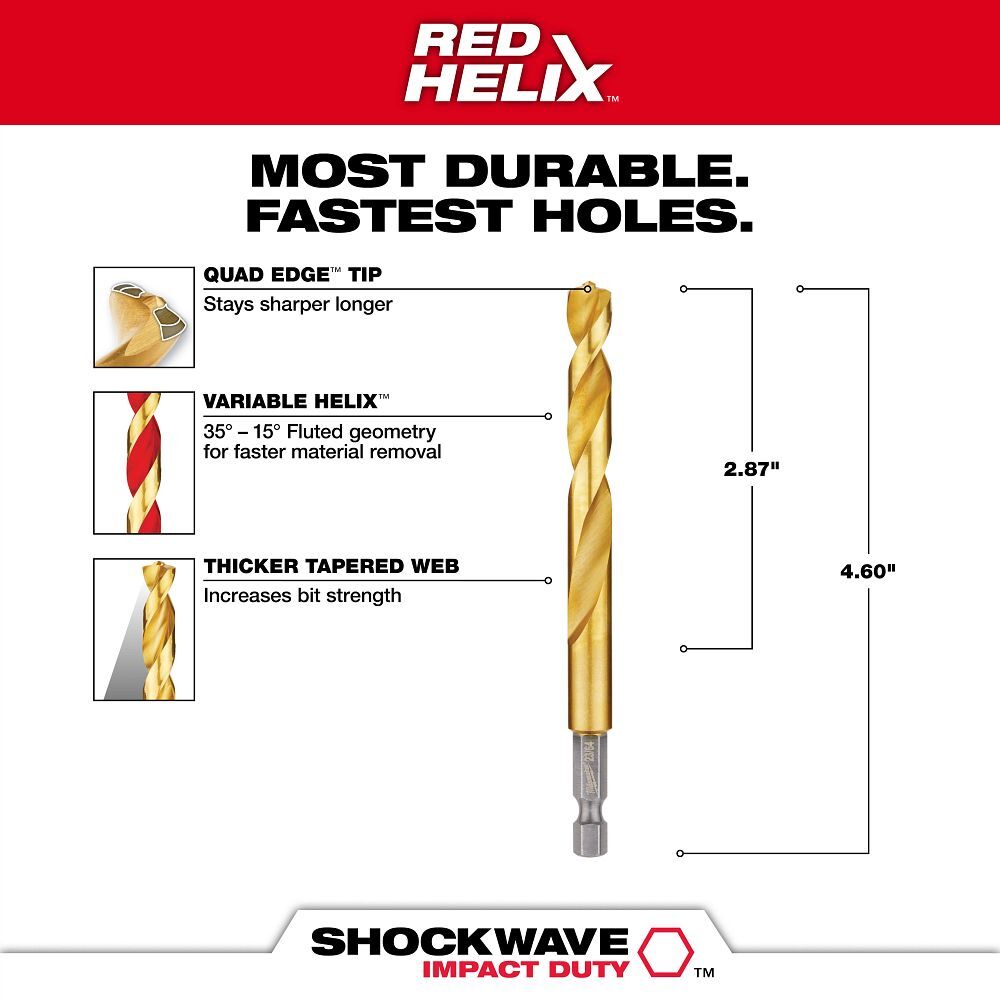 Milwaukee Shockwave Impact Duty Red Helix Titanium Drill Bit, 23/64-In