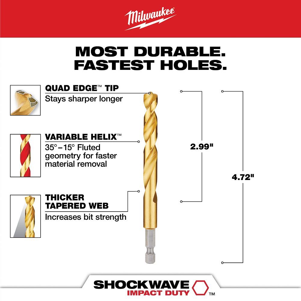 Milwaukee Shockwave Impact Duty Red Helix Titanium Drill Bit, 25/64-In
