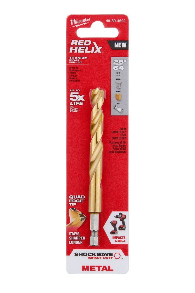 Milwaukee Shockwave Impact Duty Red Helix Titanium Drill Bit, 25/64-In