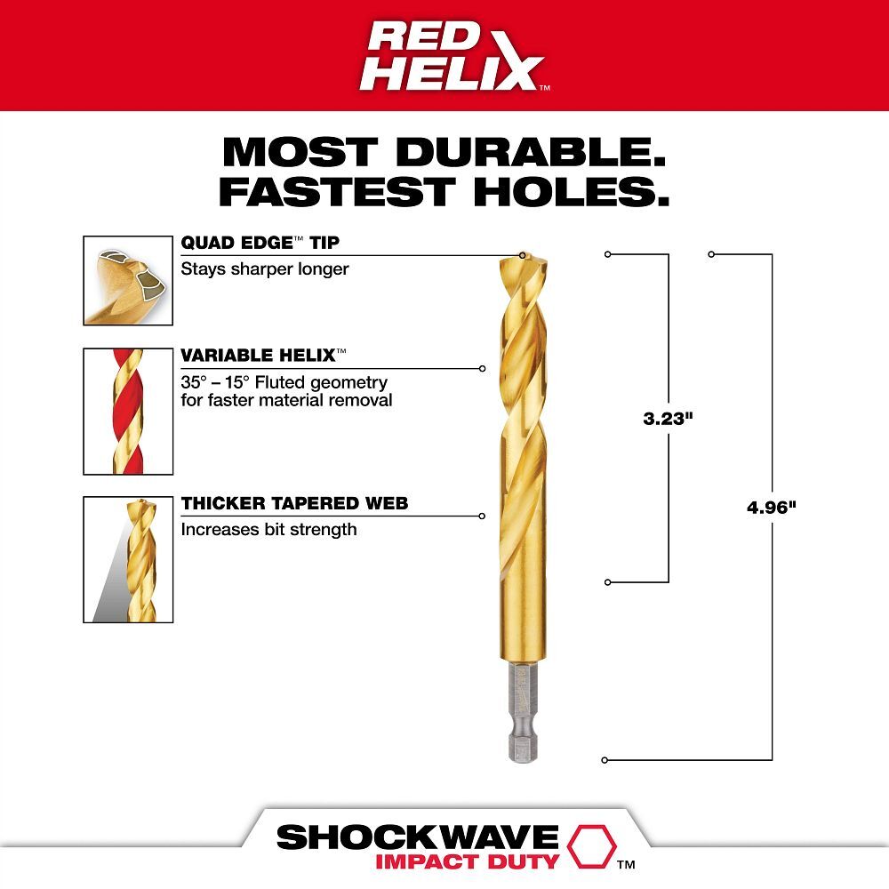 Milwaukee Shockwave Impact Duty Red Helix Titanium Drill Bit, 29/64-In