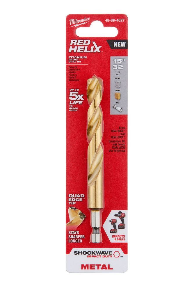 Milwaukee Shockwave Impact Duty Red Helix Titanium Drill Bit, 15/32-In