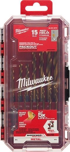Milwaukee Shockwave Impact Duty Red Helix Titanium Drill Bit Set, 15-Pk