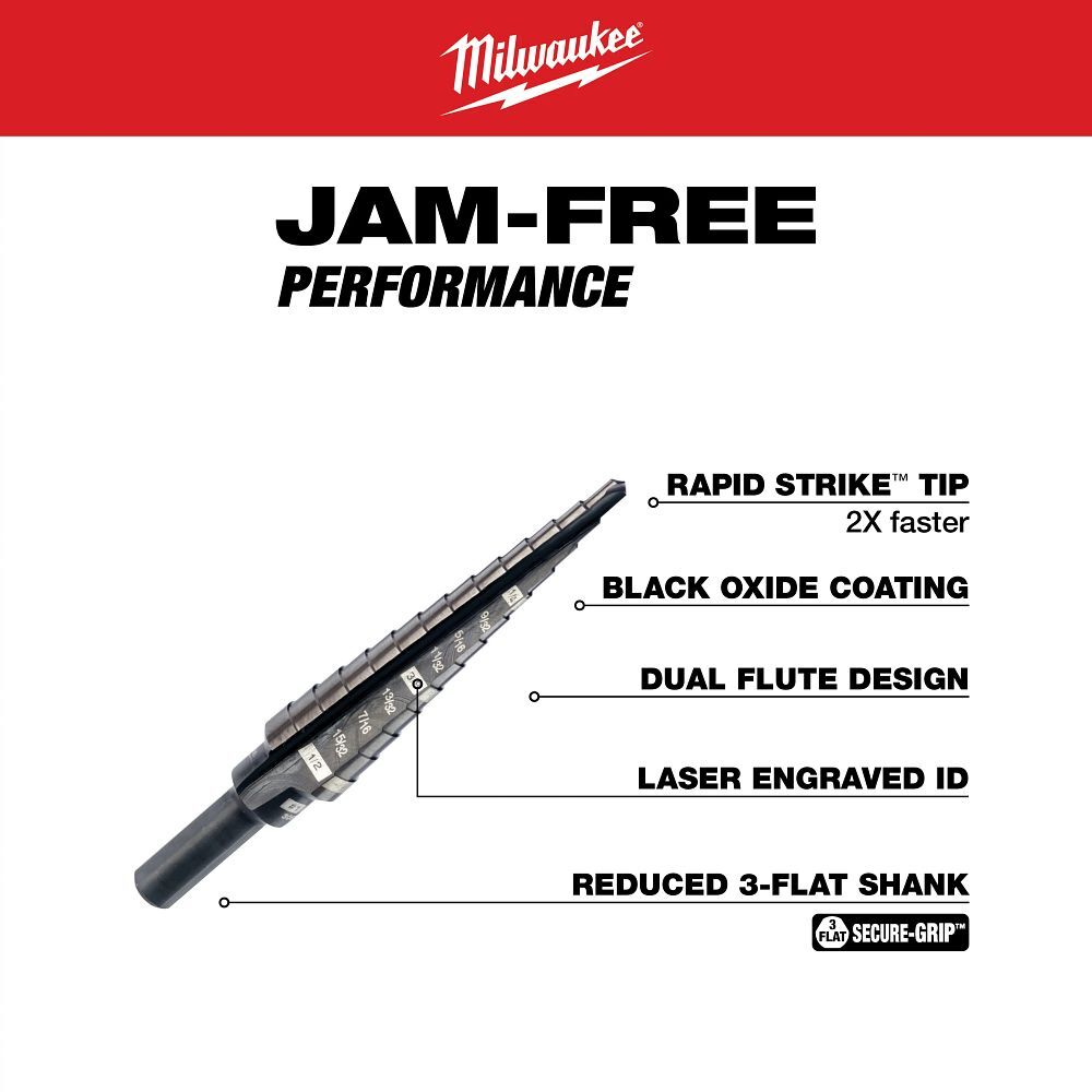 Milwaukee Step Drill Bit, #1, 1/8-In - 1/2-In
