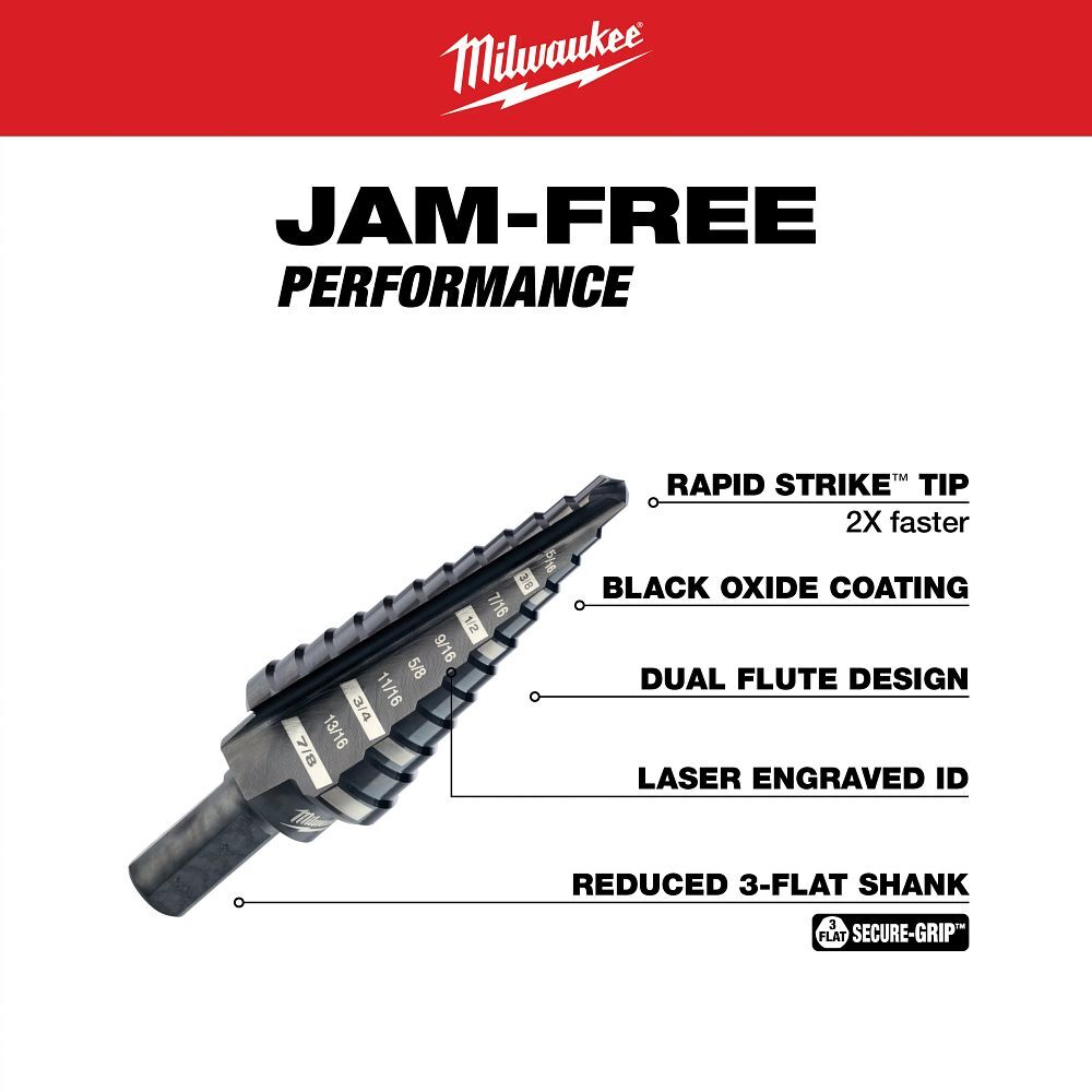 Milwaukee Step Drill Bit, #4, 3/16-In - 7/8-In