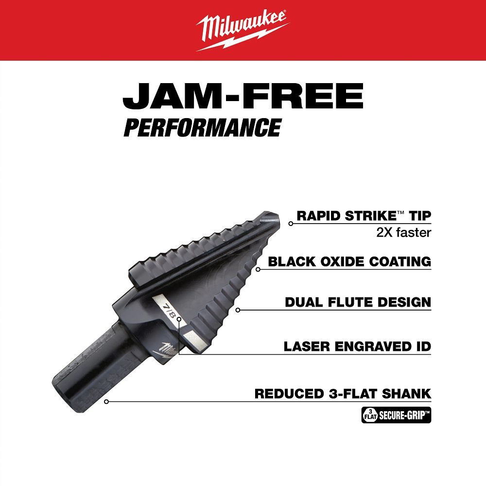 Milwaukee Step Drill Bit, #7, 7/8-In