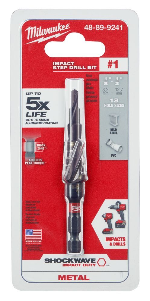 Milwaukee Shockwave Impact Duty Step Drill Bit, #1, 1/8-In - 1/2-In