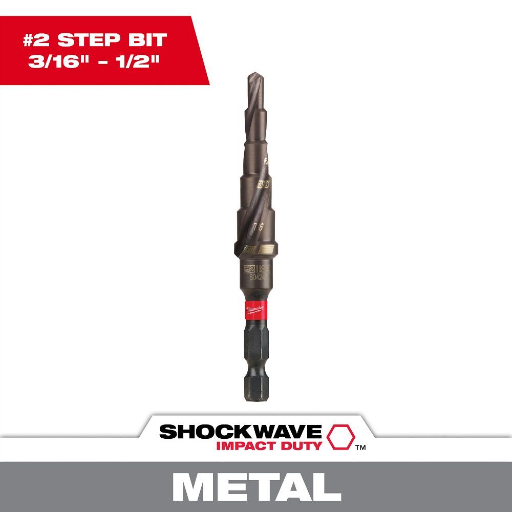 Milwaukee Shockwave Impact Duty Step Drill Bit, #2, 3/16-In - 1/2-In