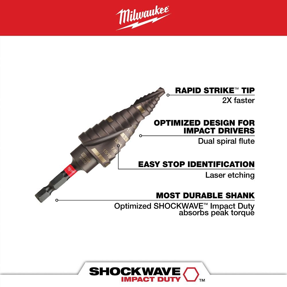 Milwaukee Shockwave Impact Duty Step Drill Bit, #8, 1/2-In - 1-In