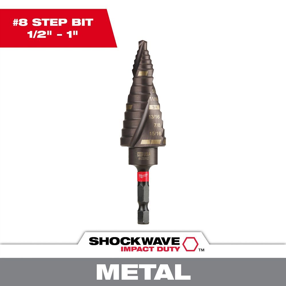 Milwaukee Shockwave Impact Duty Step Drill Bit, #8, 1/2-In - 1-In
