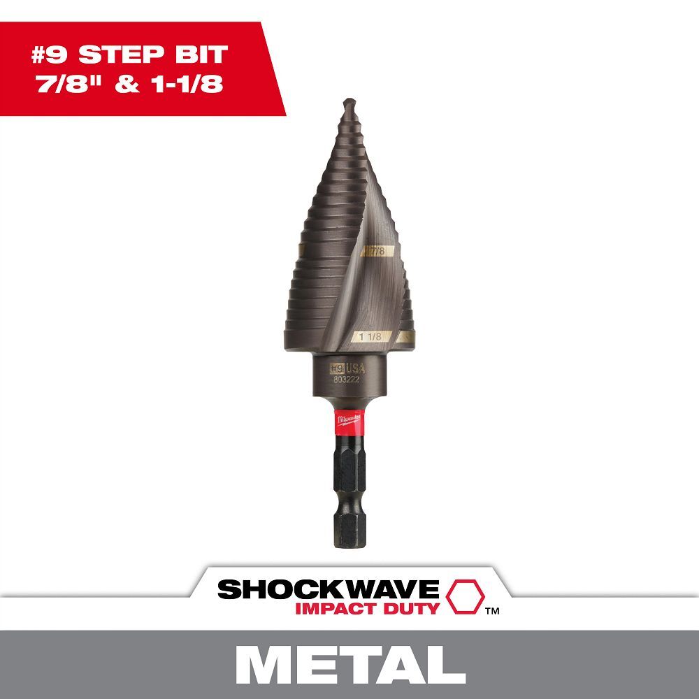 Milwaukee Shockwave Impact Duty Step Drill Bit, #9, 7/8-In - 1 1/8-In