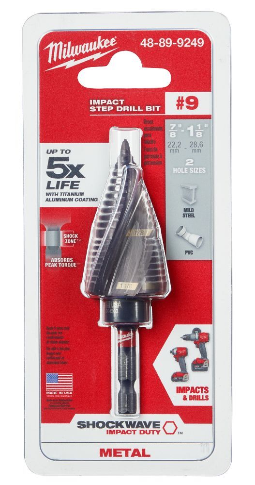 Milwaukee Shockwave Impact Duty Step Drill Bit, #9, 7/8-In - 1 1/8-In