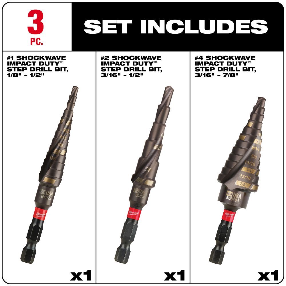 Milwaukee Shockwave Impact Duty Step Drill Bit Set, 3-Pc