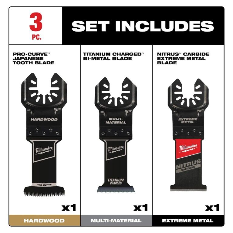 Milwaukee Open-Lok Oscillating Universal Fit Blade Set, 3-Pc
