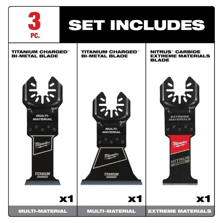Milwaukee Open-Lok Oscillating Multi-Material Universal Fit Blade Set, 3-Pc