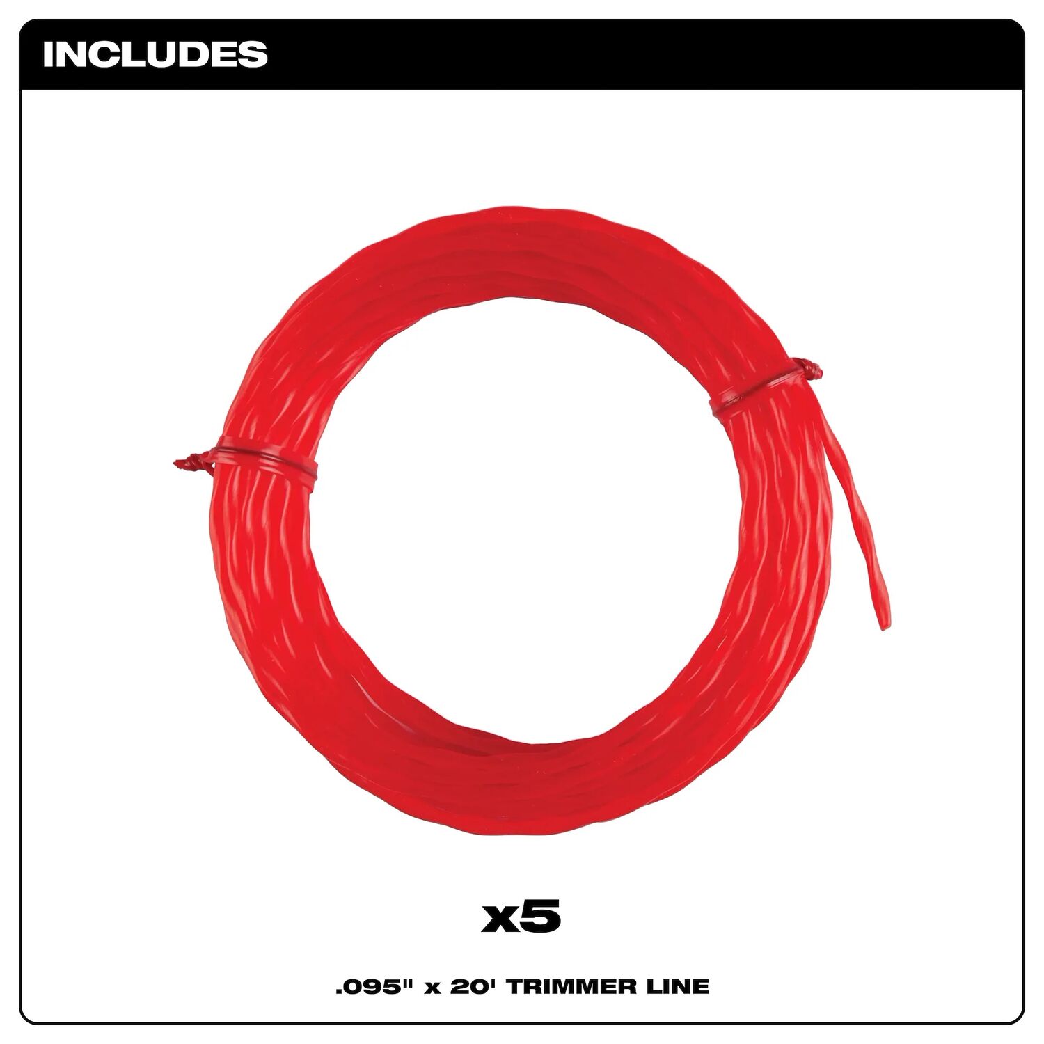 Milwaukee Pre-Cut Twisted Trimmer Line, .095 in. x 20 ft., 5-Pk