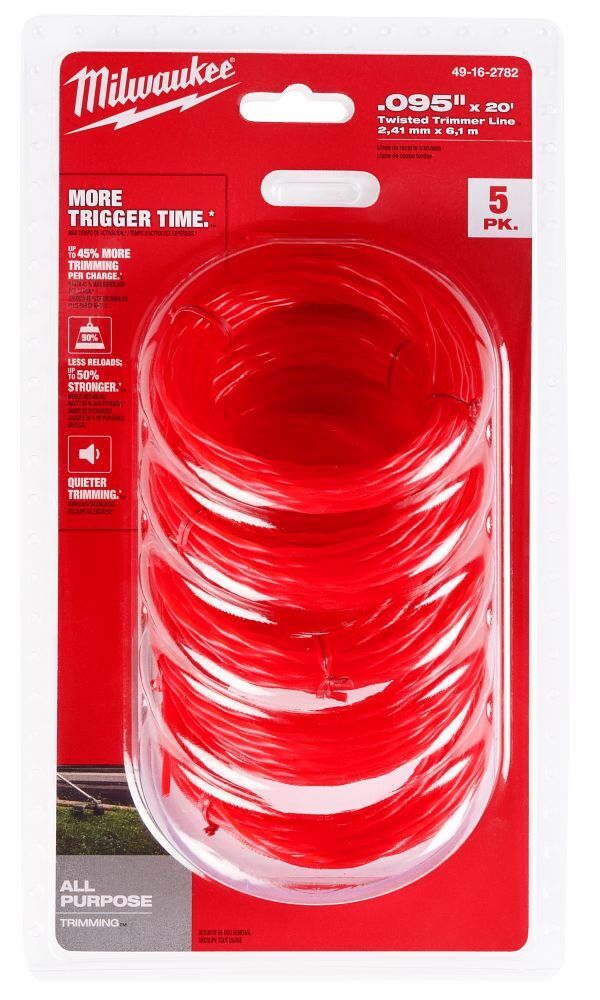 Milwaukee Pre-Cut Twisted Trimmer Line, .095 in. x 20 ft., 5-Pk