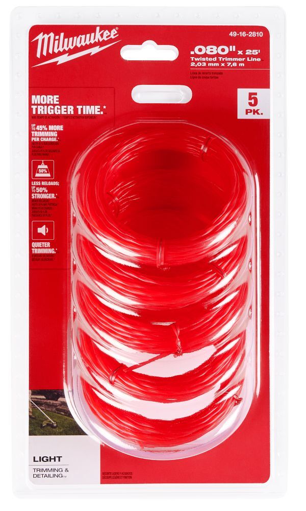 Milwaukee Pre-Cut Twisted Trimmer Line, .080 in. x 25 ft., 5-Pk