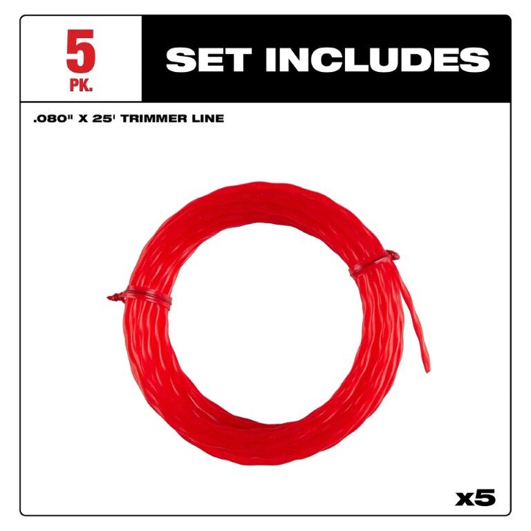 Milwaukee Pre-Cut Twisted Trimmer Line, .080 in. x 25 ft., 5-Pk