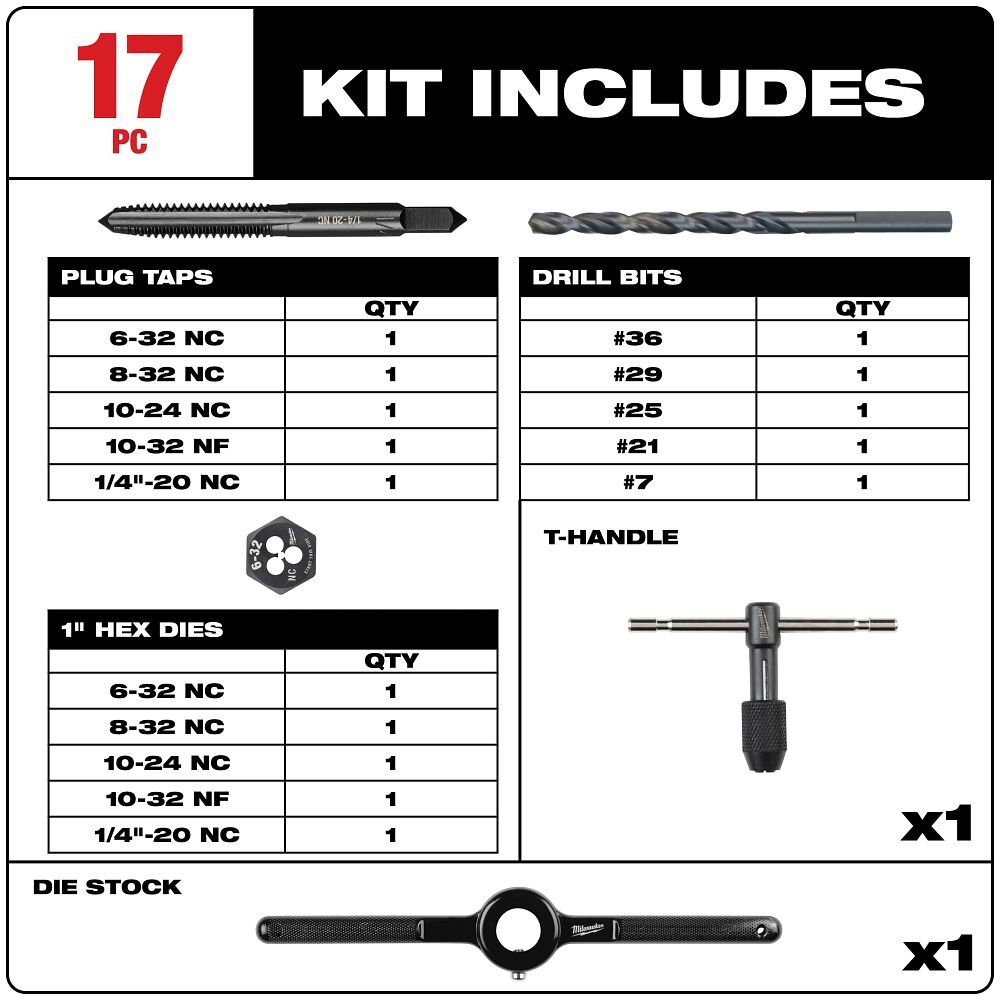 Milwaukee SAE Tap And Die Set, 17-Pc