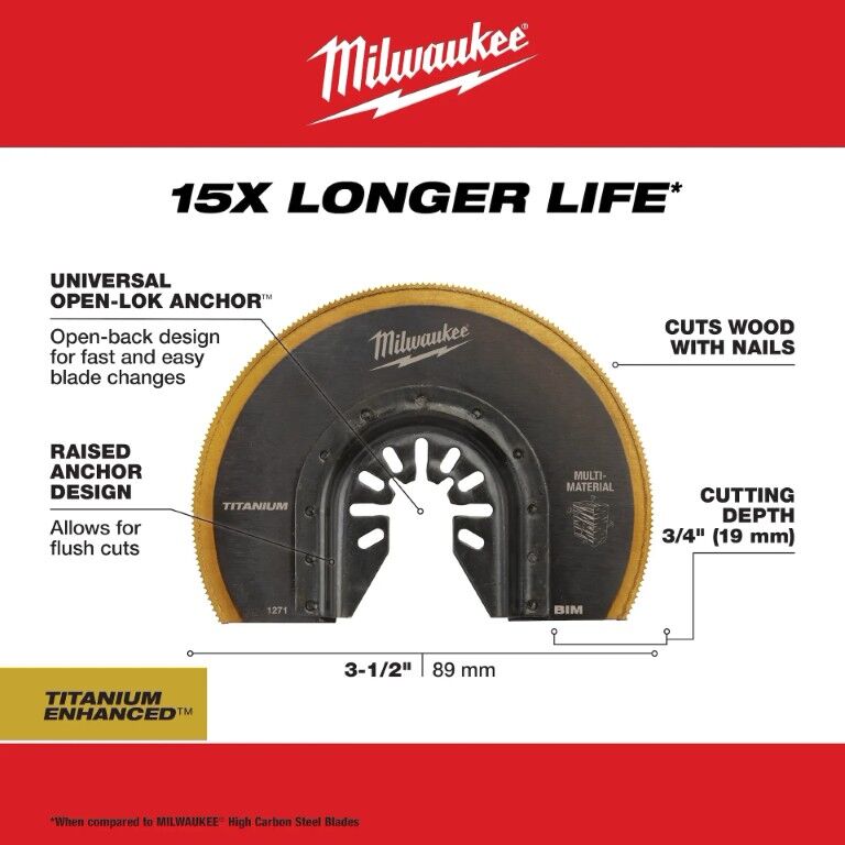 Milwaukee Open-Lok Oscillating Bi-Metal Multi-Material Universal Fit Blade, 3 1/2-In
