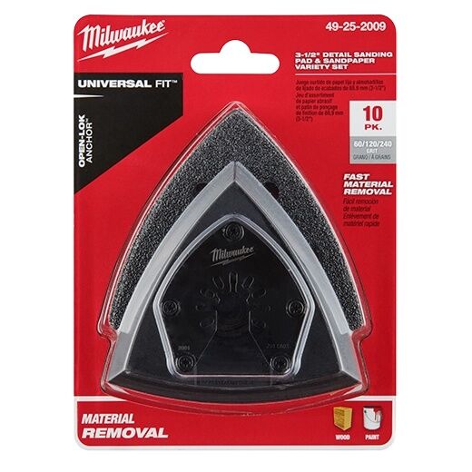 Milwaukee Open-Lok Triangle Sanding Pad & Sandpaper Set, 3 1/2-In, 10-Pc