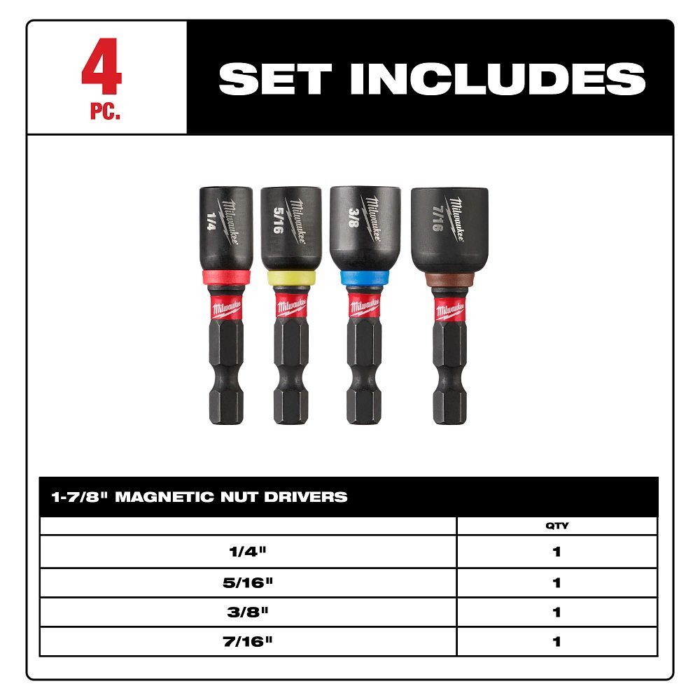 Milwaukee Impact Duty Magnetic Nut Driver Set, 1 7/8-In, 4-Pc