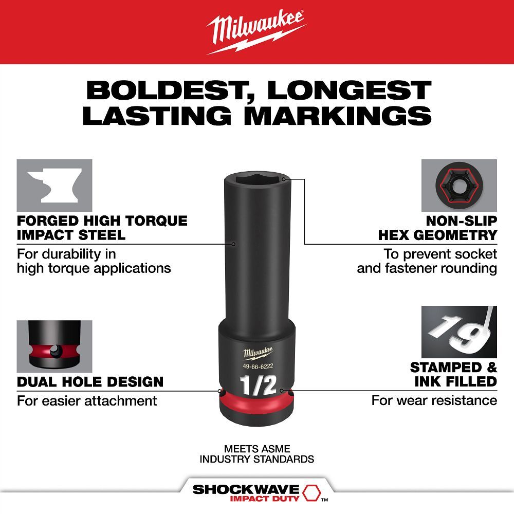 Milwaukee Impact Duty 6-Point Deep Socket, 3/8-In Drive, 7/16-In