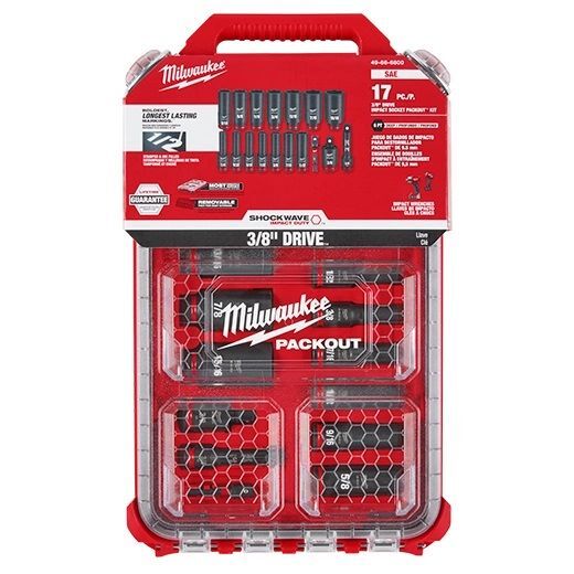 Milwaukee Shockwave Impact Duty Socket SAE Packout Set, 3/8-In, 17-Pk