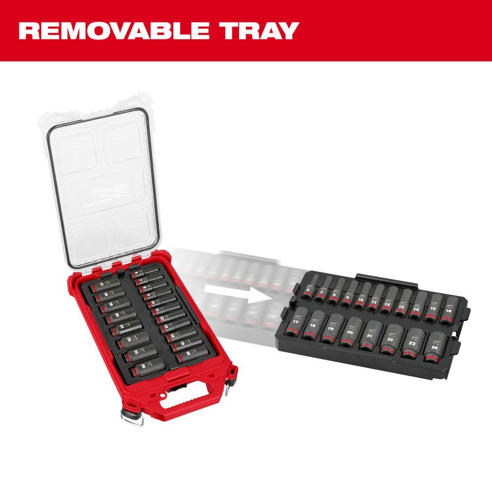 Milwaukee SHOCKWAVE Impact Duty Socket 3/8-In Dr mm PACKOUT Set, 19-Pc
