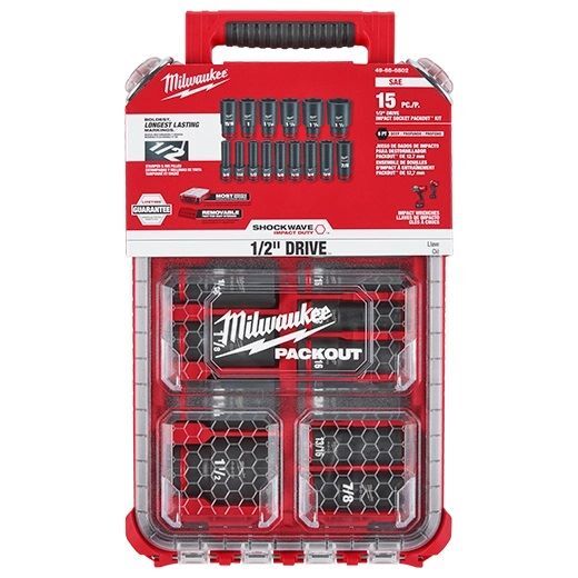 Milwaukee Shockwave Impact Duty Socket SAE Packout Set, 1/2-In, 15-Pk