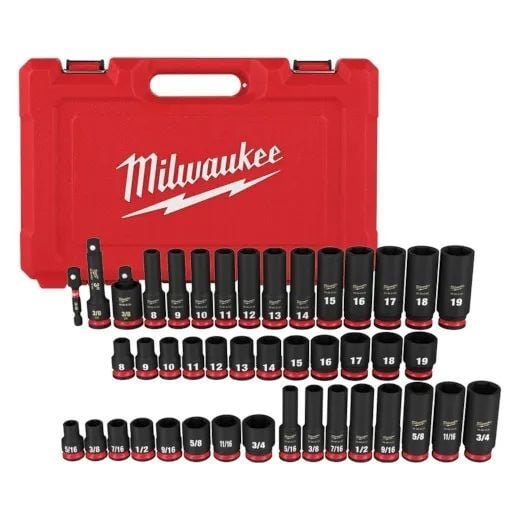 Milwaukee Shockwave Impact Duty 3/8-In Drive SAE & Metric Deep 6 Point Socket Set, 43-Pc