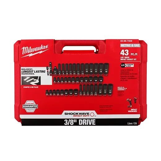 Milwaukee Shockwave Impact Duty 3/8-In Drive SAE & Metric Deep 6 Point Socket Set, 43-Pc