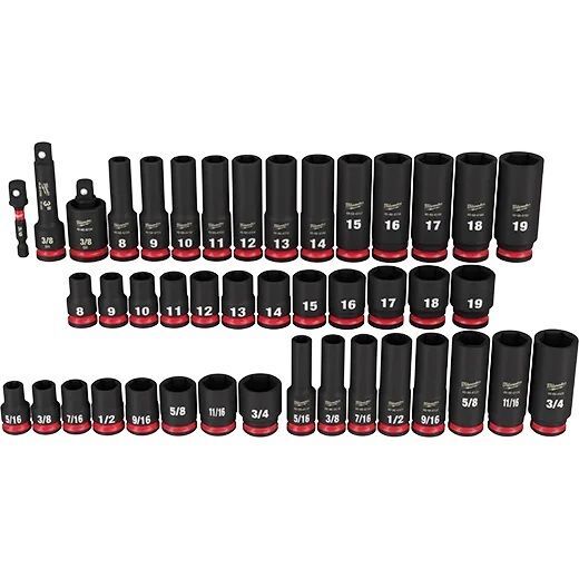 Milwaukee Shockwave Impact Duty 3/8-In Drive SAE & Metric Deep 6 Point Socket Set, 43-Pc