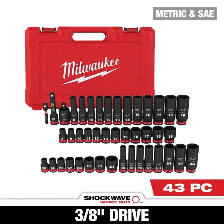 Milwaukee Shockwave Impact Duty SAE & Metric 6-Point Socket Set, 3/8-In Drive, 43-Pc