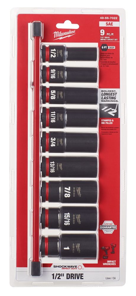 Milwaukee Shockwave Impact Duty SAE 6-Point Deep Socket Set, 1/2-In Drive, 9-Pc