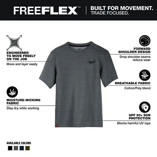 Milwaukee Men's FREEFLEX Hybrid Short Sleeve Work T-Shirt in Grey