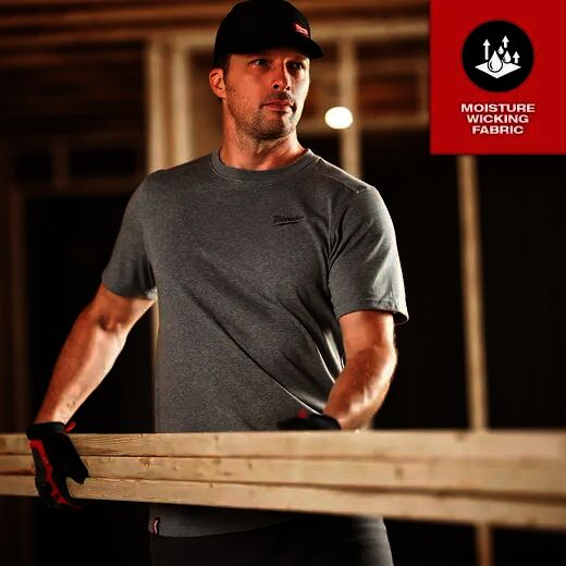 Milwaukee Men's FREEFLEX Hybrid Short Sleeve Work T-Shirt in Grey