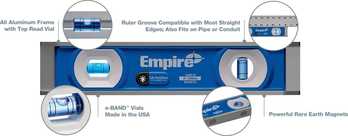 Empire ULTRAVIEW LED Magnetic Torpedo Level, 9-In