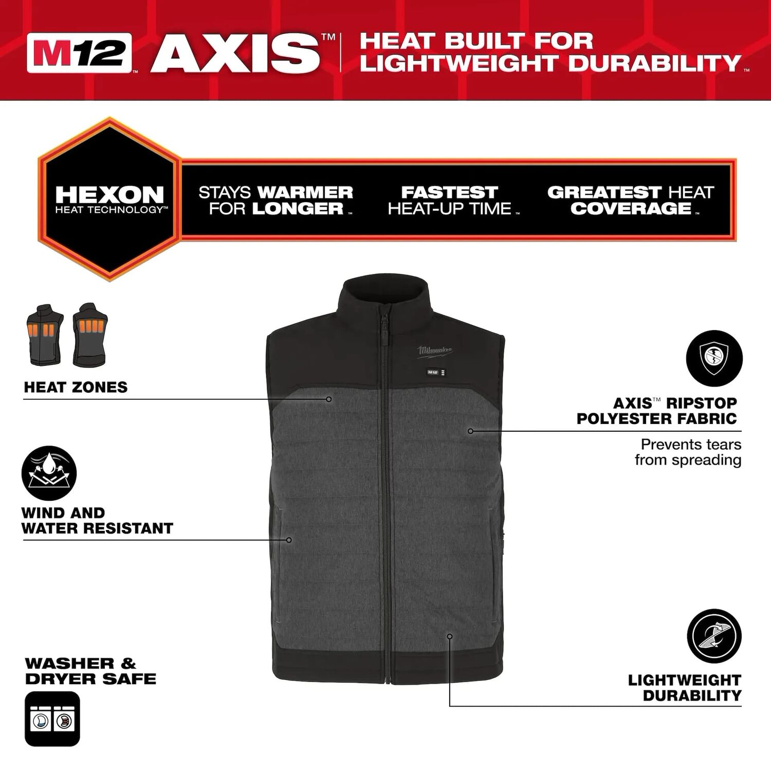 Milwaukee Men's M12 Heated AXIS Vest in Grey