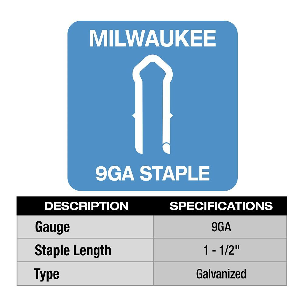 Milwaukee Galvanized Staples, 9-Gauge, 1 1/2-In, 960-Pk