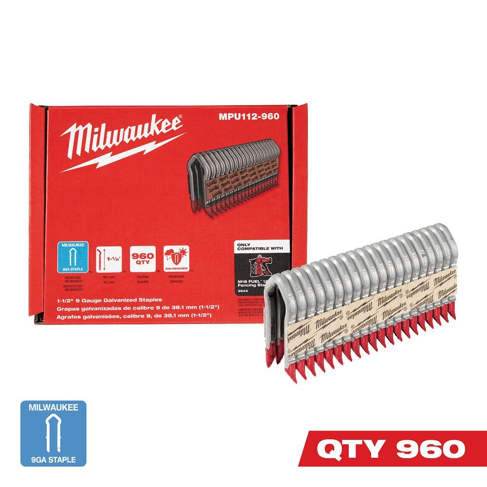 Milwaukee Galvanized Staples, 9-Gauge, 1 1/2-In, 960-Pk