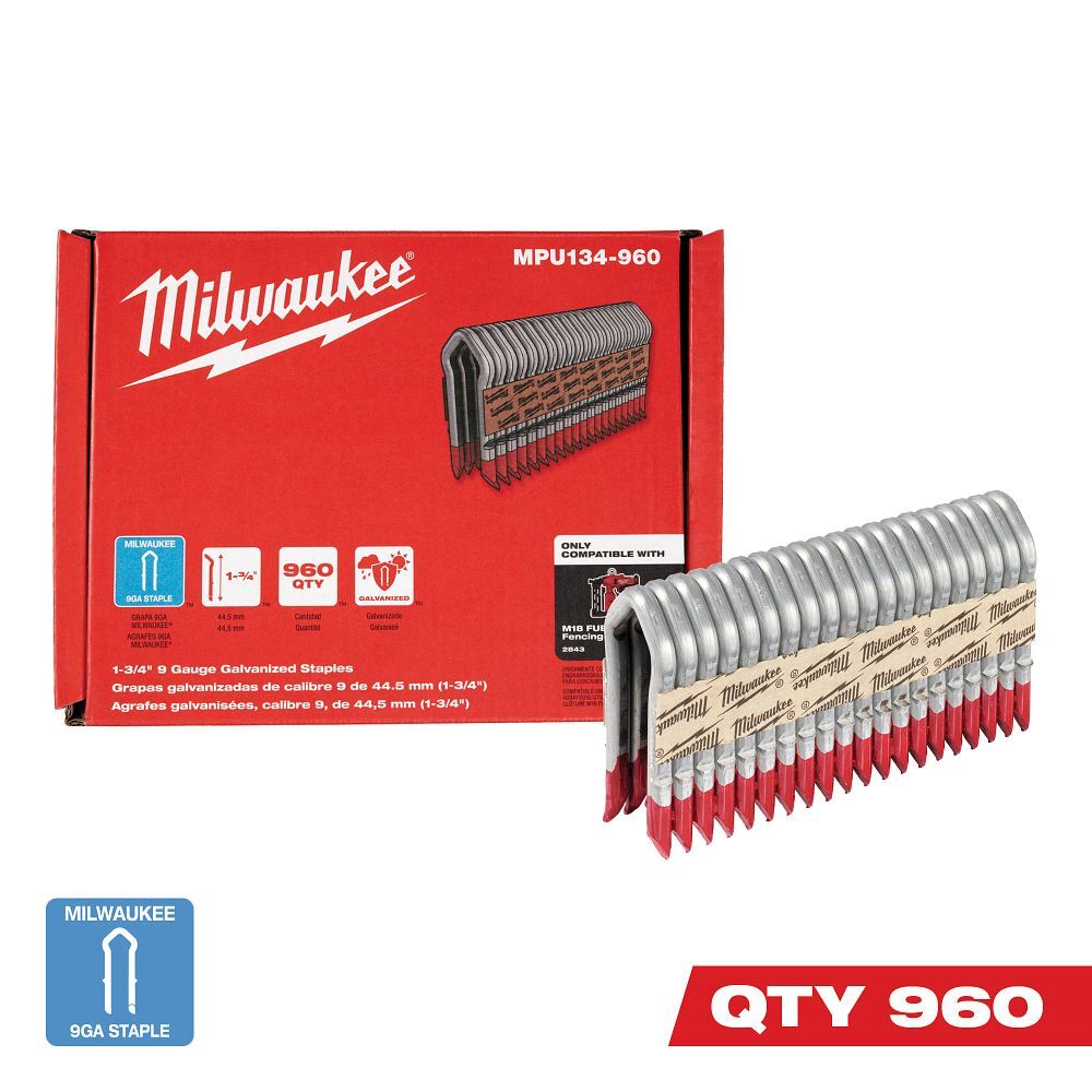 Milwaukee Galvanized Staples, 9-Gauge, 1 3/4-In, 960-Pk