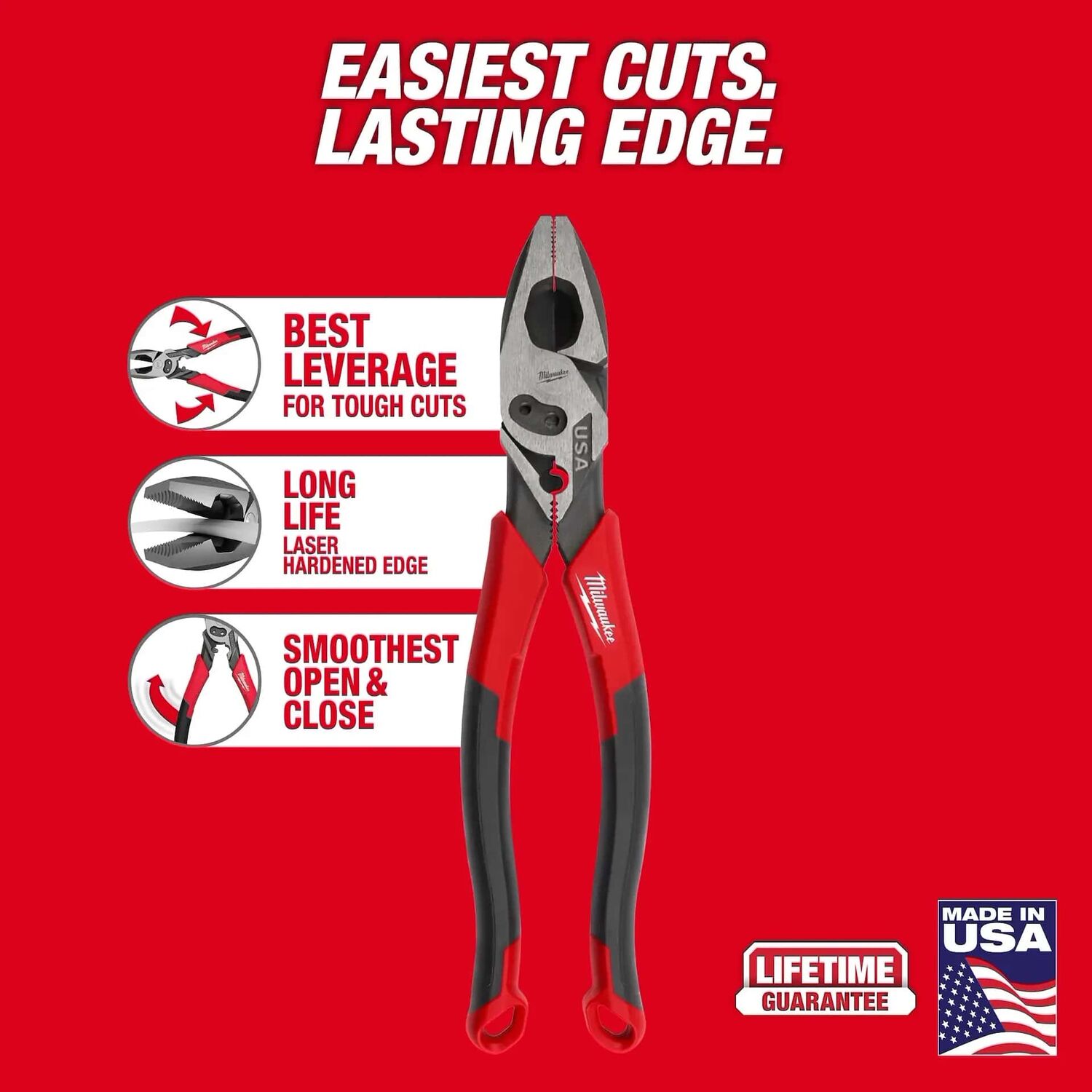 Milwaukee 9-In Lineman's Comfort Grip Pliers with Crimper and Bolt Cutter (USA)