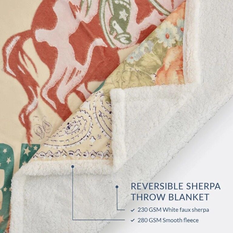 Indigo Hill Long Live Cowgirls Campfire Sherpa Throw, 54-In x 68-In